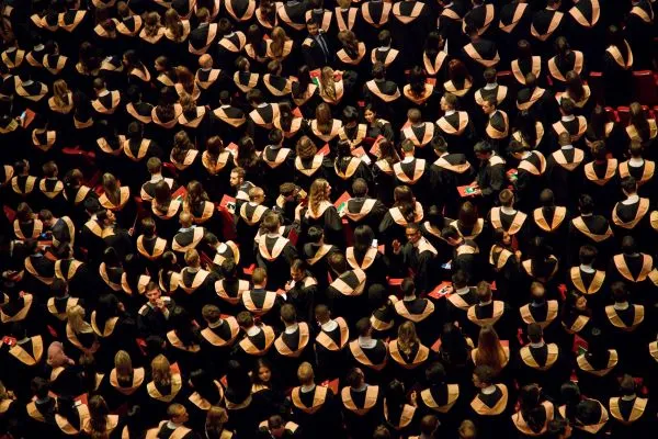 A bird's eyeview of a graduation ceremony