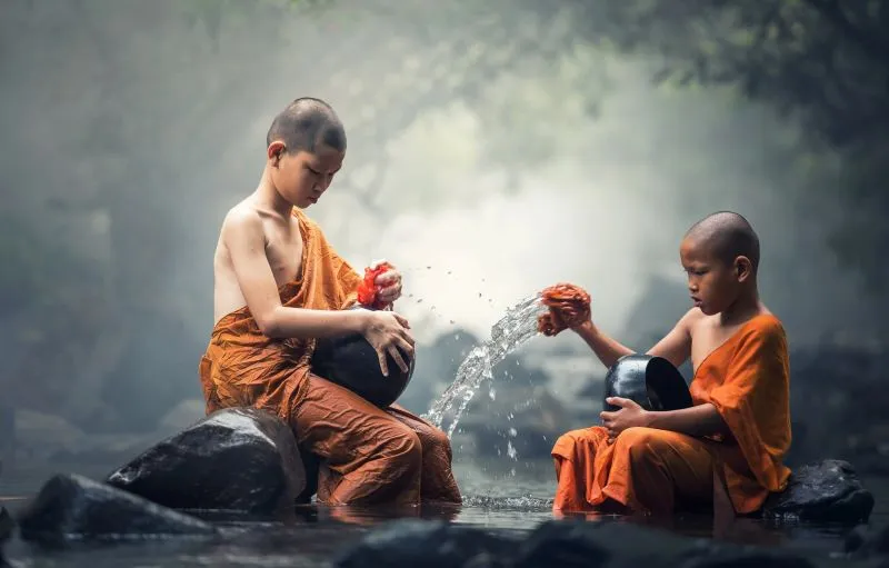 A photo of two young monks